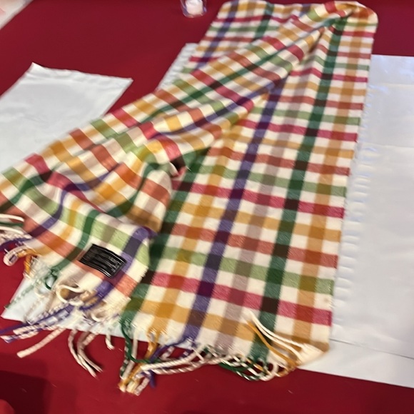 Cashmyarn by Berkshire CHECKERED COLORFUL SQUARES PLAID LONG Scarf fringe ends - Picture 5 of 8